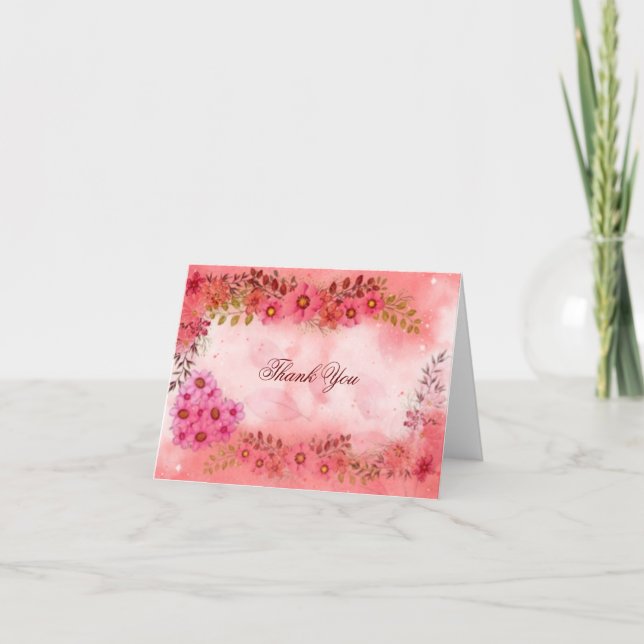 Cartão De Agradecimento Obrigado flores aquáticas e coração (Frente)