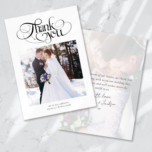 Cartão De Agradecimento Obrigado Foto de Casamento de Script de Coração (Criador carregado)