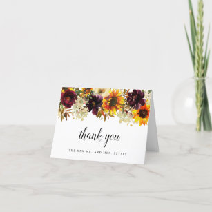 Cartão De Agradecimento Obrigado Foto de Casamento Floral de Girassol Flor