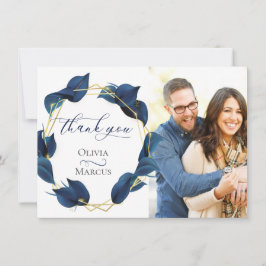 Cartão De Agradecimento Obrigado Foto Moderno Azul Índigo Escuro e Dourado