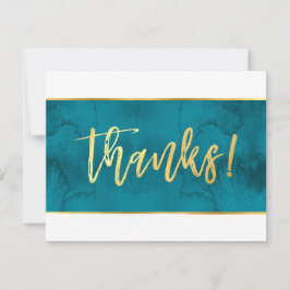 Cartão De Agradecimento OBRIGADO FOTO moderno azul teal dourado script
