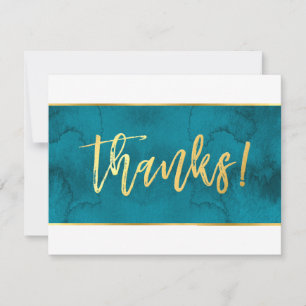 Cartão De Agradecimento OBRIGADO FOTO moderno azul teal dourado script