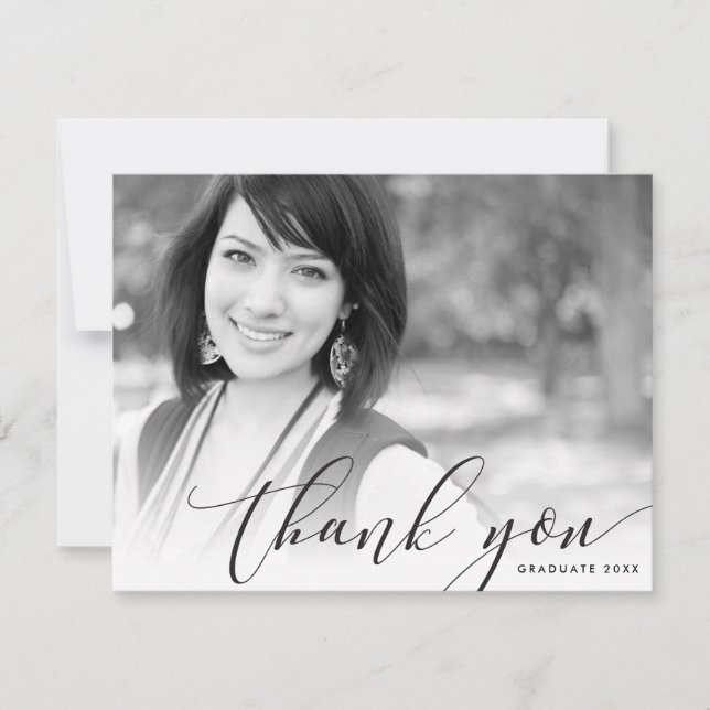 Cartão De Agradecimento OBRIGADO FOTO moderno luxe caligrafia preto (Frente)