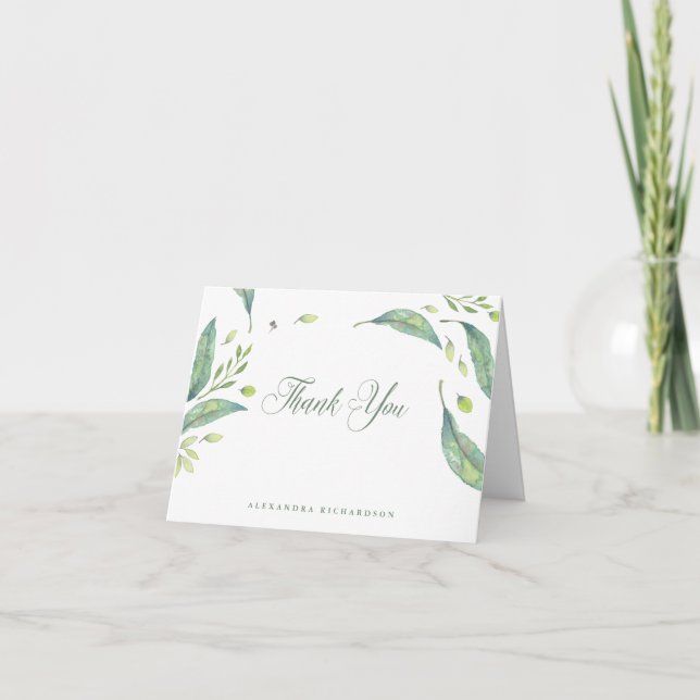 Cartão De Agradecimento Obrigado frondoso da aguarela do verde | você (Frente)