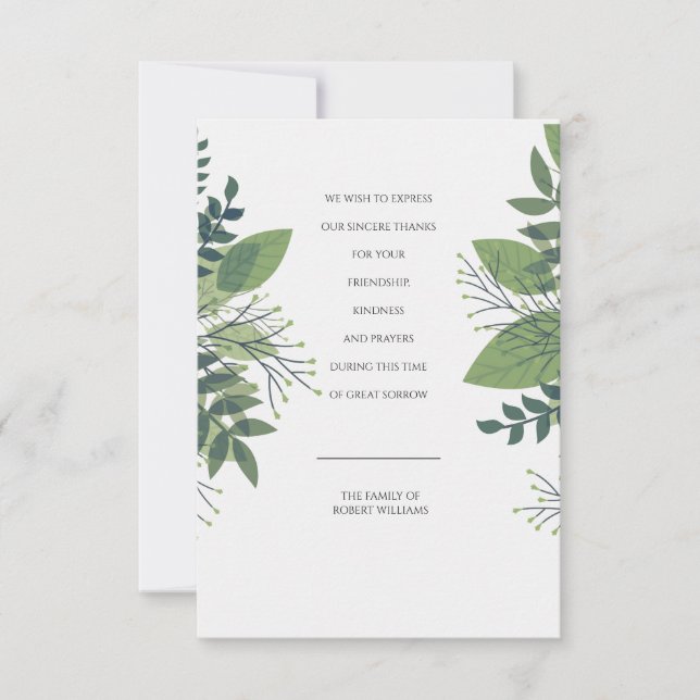 Cartão De Agradecimento Obrigado fúnebre da folha impressionante você (Frente)