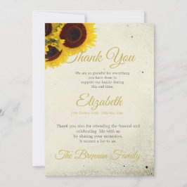 Cartão De Agradecimento Obrigado Funeral Memorial Foto Sunflower Rustic