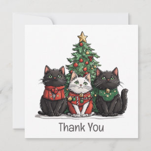 Cartão De Agradecimento Obrigado Gatos de Natal Árvore de Férias