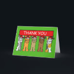 Cartão De Agradecimento Obrigado gatos do Natal em chapéus do papai noel<br><div class="desc">Quatro gatos dos desenhos animados que vestem os chapéus do papai noel que sustentam um sinal que diga "OBRIGADOS. A imagem tem um fundo colorido do verde vívido.</div>