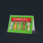 Cartão De Agradecimento Obrigado gatos do Natal em chapéus do papai noel<br><div class="desc">Quatro gatos dos desenhos animados que vestem os chapéus do papai noel que sustentam um sinal que diga "OBRIGADOS. A imagem tem um fundo colorido do verde vívido.</div>