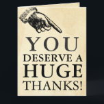 Cartão De Agradecimento Obrigado gigante da mão engraçada do vintage você<br><div class="desc">Envie-o a um obrigado mensagem com uma sugestão do humor com este vintage engraçado que aponta cartões de agradecimentos do gigante da mão.</div>