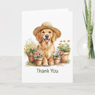 Cartão De Agradecimento Obrigado Golden Retriever Cachorro Jardinagem