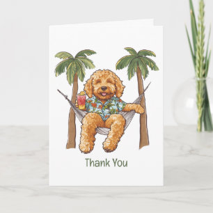 Cartão De Agradecimento Obrigado Goldendoodle Cachorro Em Topo Havaiano