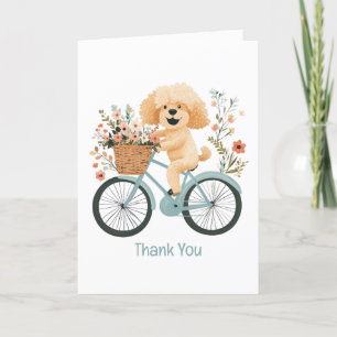 Cartão De Agradecimento Obrigado Goldendoodle Dog Biking Flowers