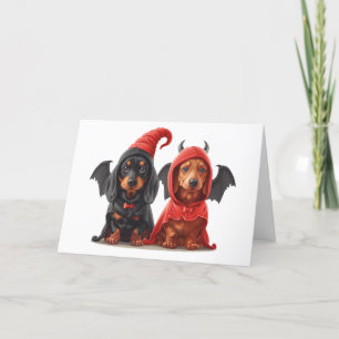 Cartão De Agradecimento Obrigado Halloween Dachshund Dogs Devil Bat