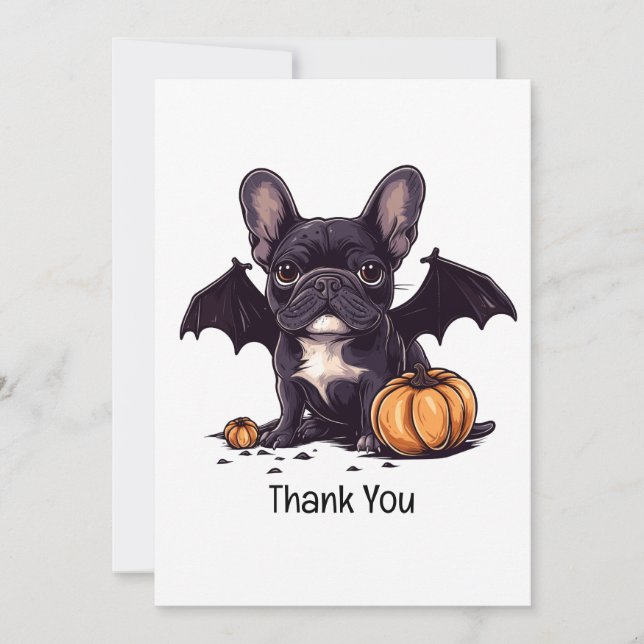 Cartão De Agradecimento Obrigado Halloween Francês Bat Pumpkins (Frente)