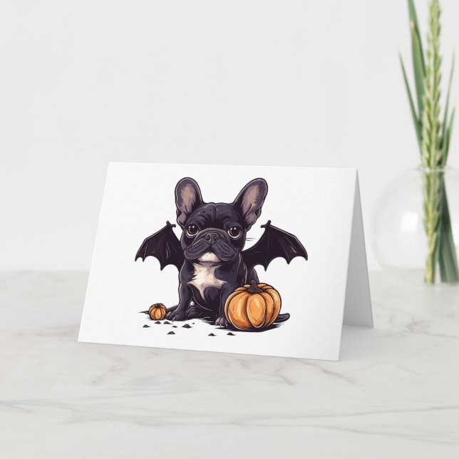 Cartão De Agradecimento Obrigado Halloween Francês Bat Pumpkins (Frente)