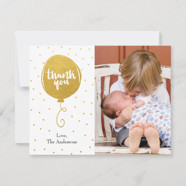 Cartão De Agradecimento Obrigado Handdrawn do balão dourado você foto (Frente)