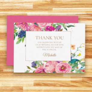 Cartão De Agradecimento Obrigado Horizontal de Aniversário Floral Amarelo