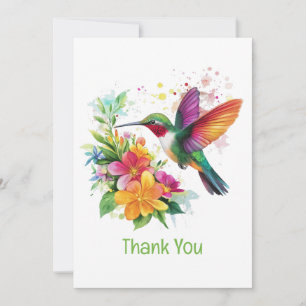 Cartão De Agradecimento Obrigado, Hummingbird Tropical Flowers.