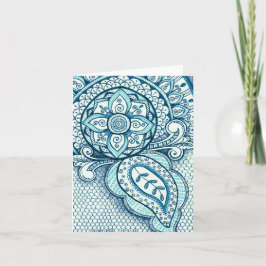 Cartão De Agradecimento Obrigado indiano da mandala do damasco do azul de