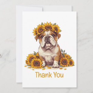 Cartão De Agradecimento Obrigado Inglês Buldogue Sunflower Crown