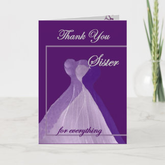 Cartão De Agradecimento Obrigado Irmã Matão de Honra Purple Gown