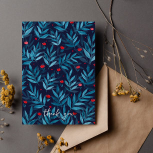 Cartão De Agradecimento Obrigado Jardim Noturno Watercolor - turquesa