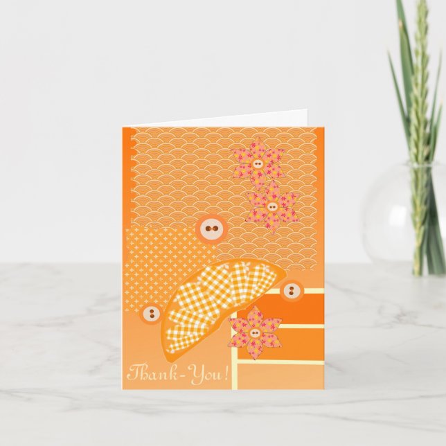 Cartão De Agradecimento Obrigado Laranja Patchwork Decorativo Scrapbook (Frente)