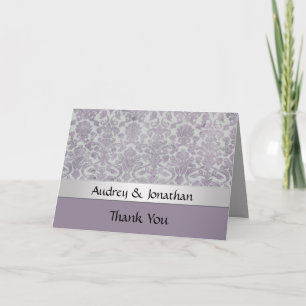 Cartão De Agradecimento Obrigado Lavanda Prata com Visual Grunge Damask