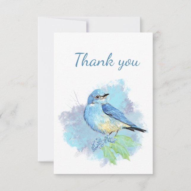 Cartão De Agradecimento Obrigado Linda Aquarela Bluebird Garden Bird Art (Frente)
