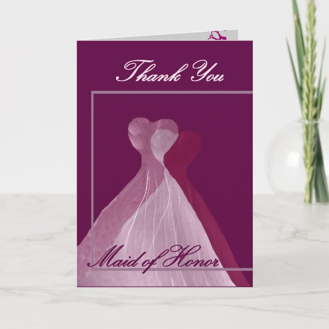 Cartão De Agradecimento OBRIGADO, Madrinha de casamento Rosa e Magenta. (Frente)