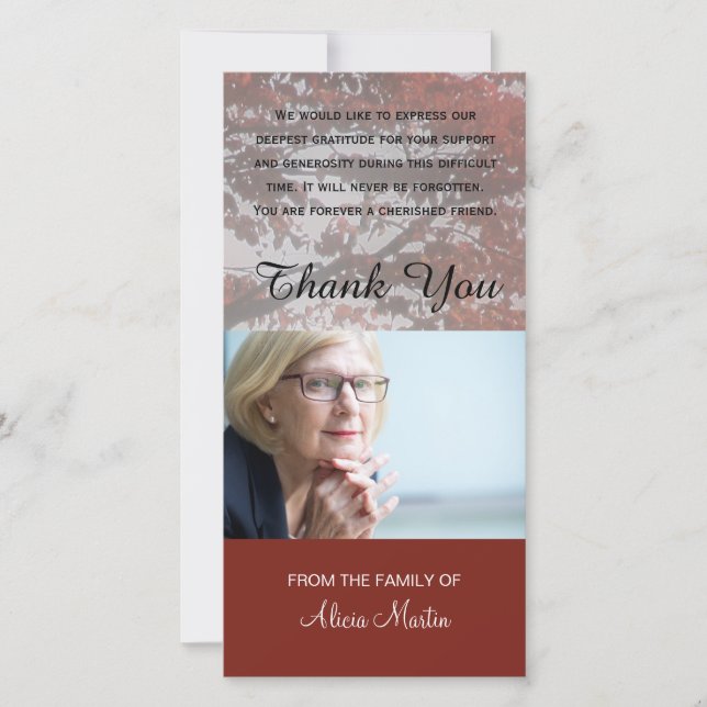 Cartão De Agradecimento Obrigado memorável da simpatia da foto você árvore (Frente)