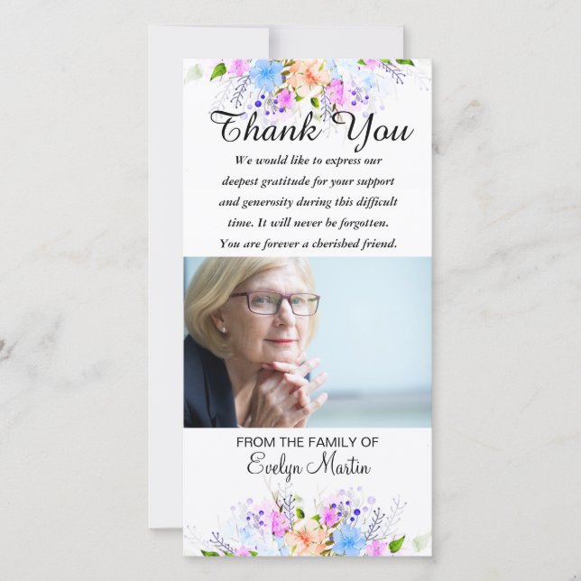 Cartão De Agradecimento Obrigado memorável da simpatia da foto você floral (Frente)
