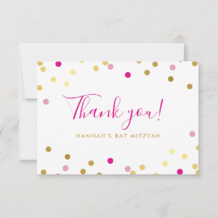 Cartão De Agradecimento OBRIGADO MITZVAH glam confetti spot gold rosa