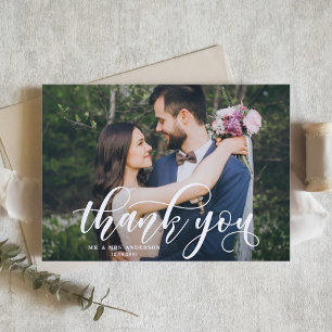 Cartão De Agradecimento Obrigado moderno bonito da foto do casamento da