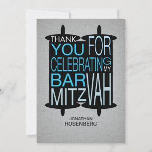 Cartão De Agradecimento Obrigado moderno de Torah você cinzas e azul