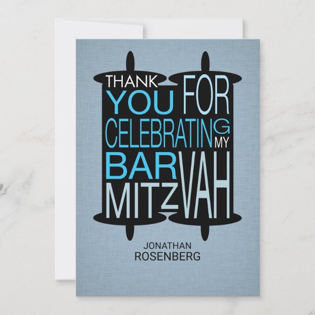 Cartão De Agradecimento Obrigado moderno de Torah você cinzas e azul (Frente)
