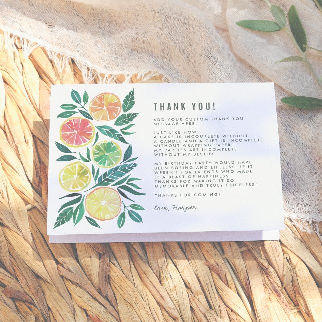 Cartão De Agradecimento Obrigado moderno do aniversário das citrinas da (Criador carregado)