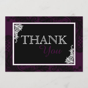 Cartão De Agradecimento Obrigado moderno do gótico da ameixa preta do laço