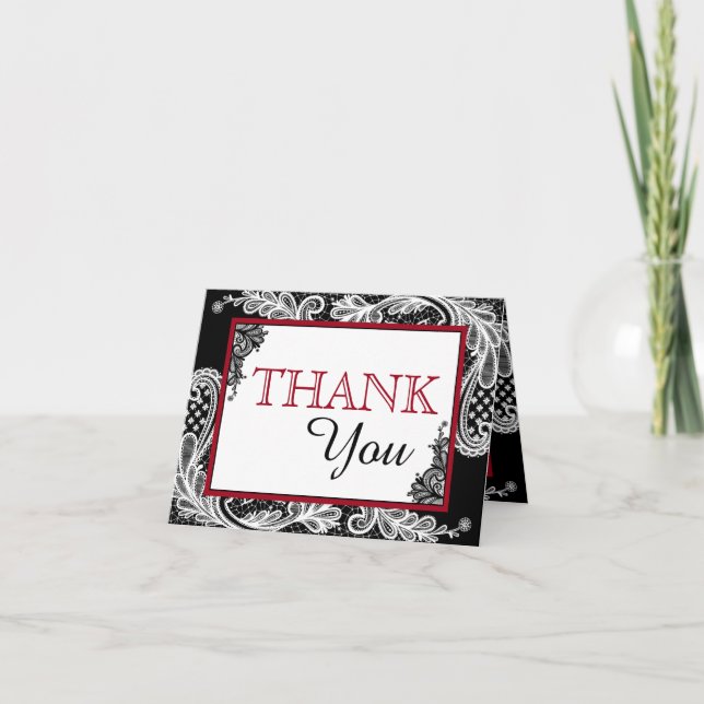 Cartão De Agradecimento Obrigado moderno do gótico do preto branco do laço (Frente)