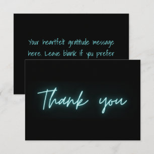 Cartão De Agradecimento Obrigado Moderno Script Neon Turquesa Preto