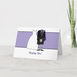 Cartão De Agradecimento Obrigado Noiva & Noivo Casamento Escocês - roxo