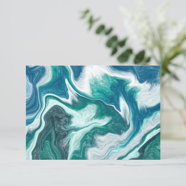 Cartão De Agradecimento Obrigado Nota Arte Fluida Azul Marble (Em pé/Frente)
