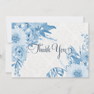 Cartão De Agradecimento Obrigado Nota Marinho Azul n Branco Floral Waterco