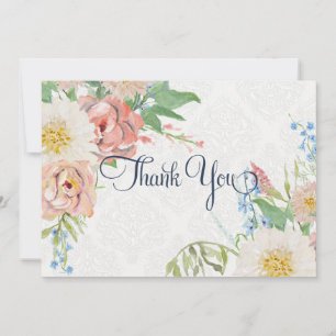 Cartão De Agradecimento Obrigado Nota Pastel Pink Boho Floral n Foliage