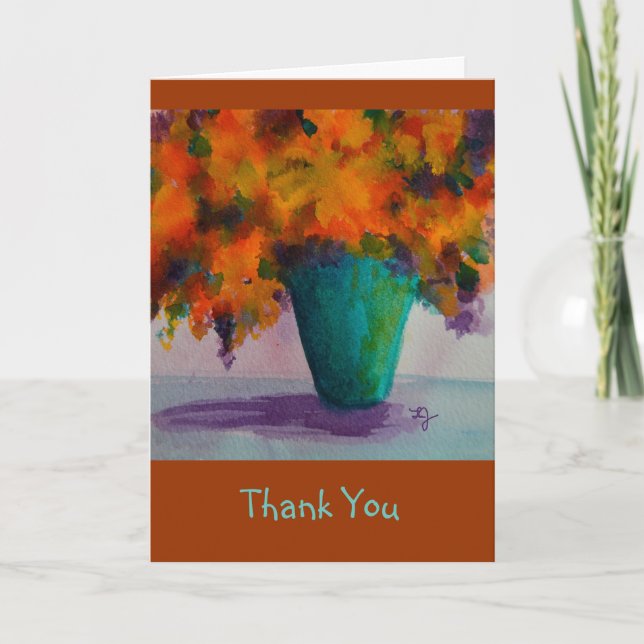 Cartão De Agradecimento Obrigado Notecard com as flores no vaso (Frente)