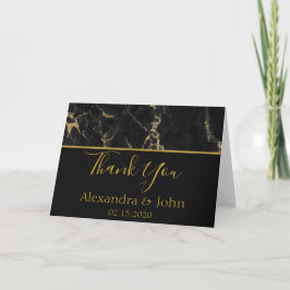 Cartão De Agradecimento Obrigado o mármore elegante preto e Dourado