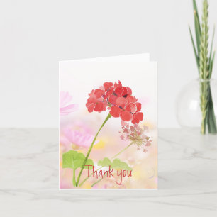 Cartão De Agradecimento Obrigado Obrigado Jardim Flor de Gerânio Vermelho