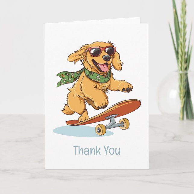Cartão De Agradecimento Obrigado Ouro Retriever Dog Skateboard (Frente)