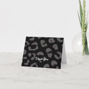 Cartão De Agradecimento Obrigado padrão de leopardo preto e cinza
